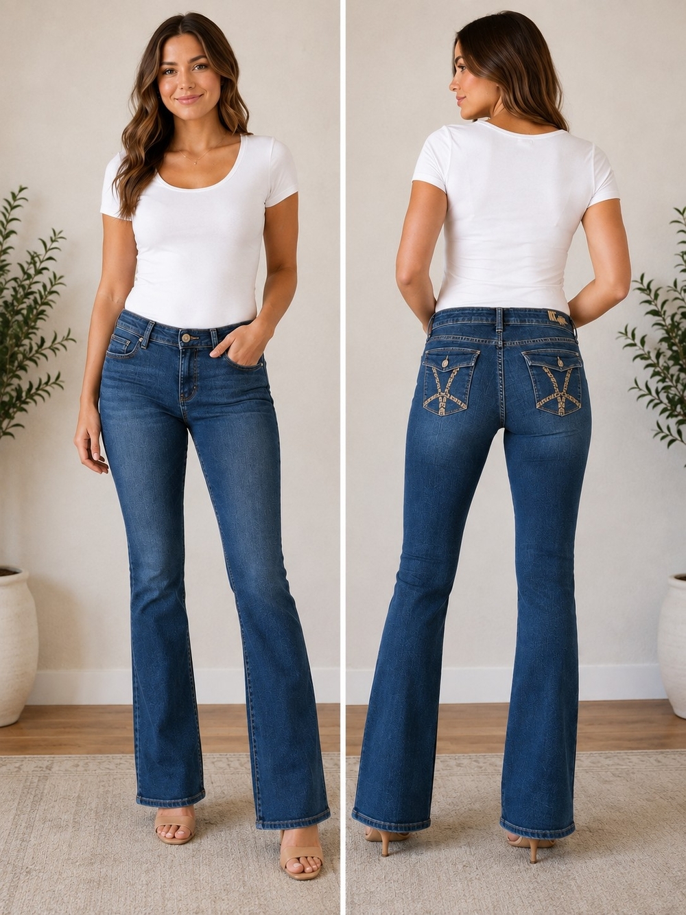 Kut from the Kloth Natalie High Rise Bootcut Jeans Embellished Pockets *Flaw*